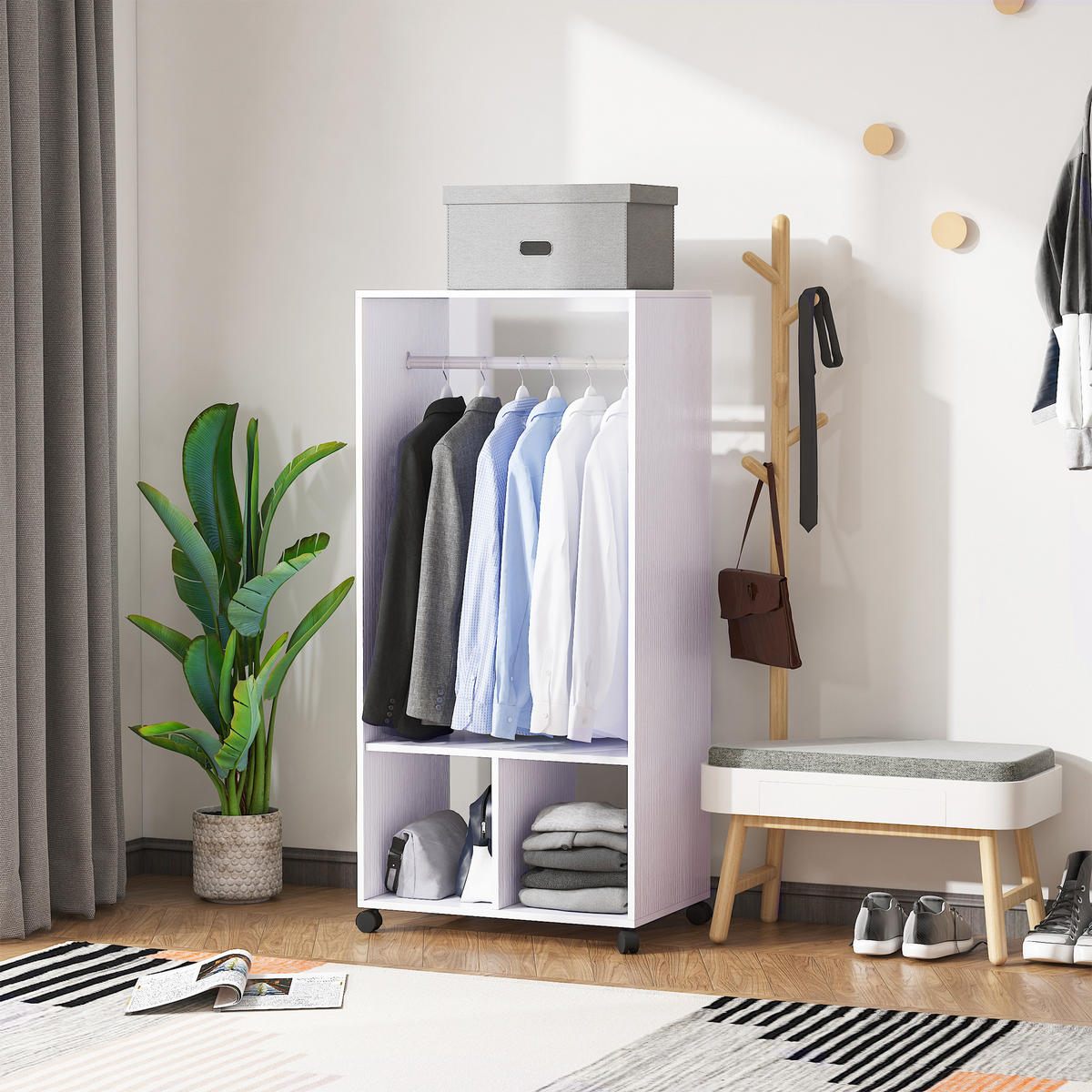 KLEIDERSCHRANK Weiß 1 Stück - Weiß, Naturmaterialien (40/128/60cm) - GiPP