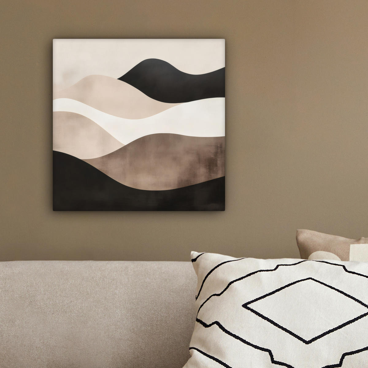 LEINWANDBILD Abstrakt - Landschaft - Wellen - Cremefarben 20x20 cm - Cappuccino, Textil (20/20cm) - MuchoWow