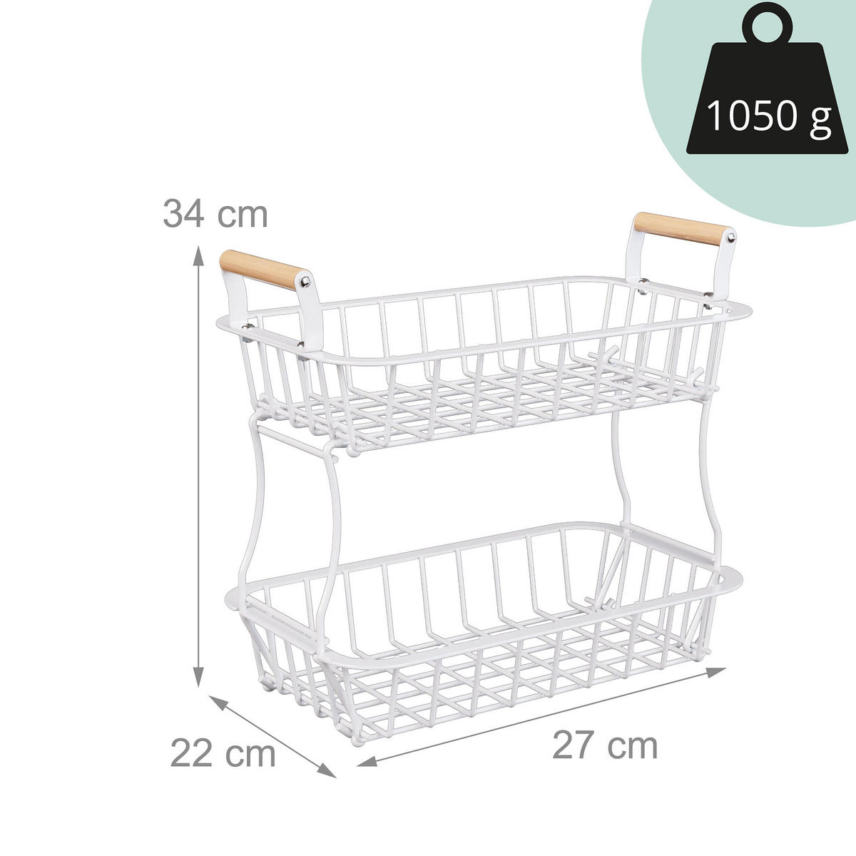 OBSTKORB - Weiß, Holz/Metall (34cm) - Relaxdays