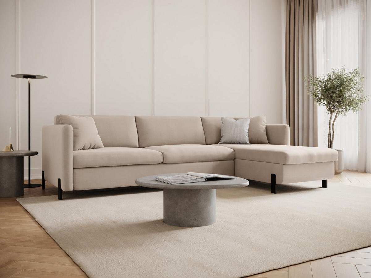 ECKSOFA ausklappbar rechts Gloria aus Samt beige 4 Sitzplätze - Beige, Textil (260/170cm) - Micadoni