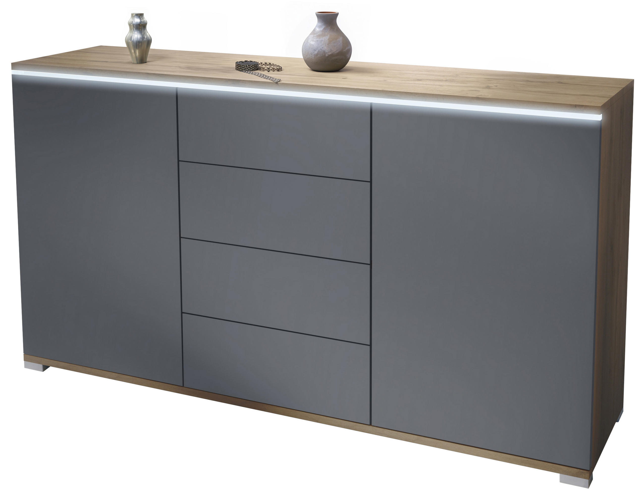 Vladon Sideboard Anthrazit 138.5x75.5x35 cm