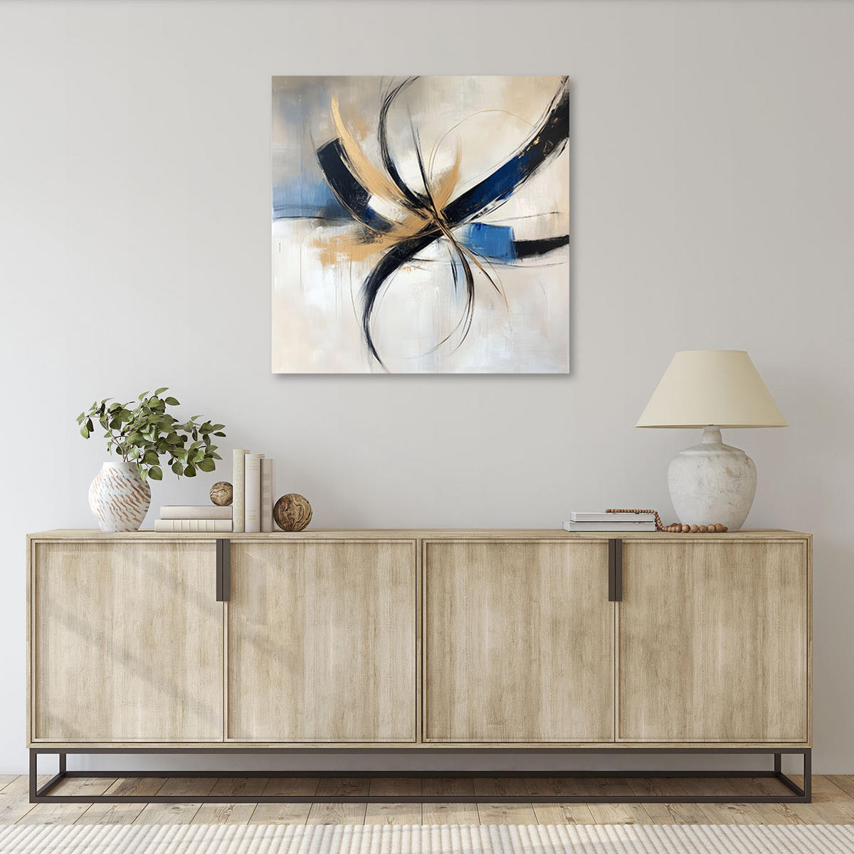 LEINWANDBILD Abstraktion beige blau 60x60cm - Beige, Textil (60/60cm) - Feeby