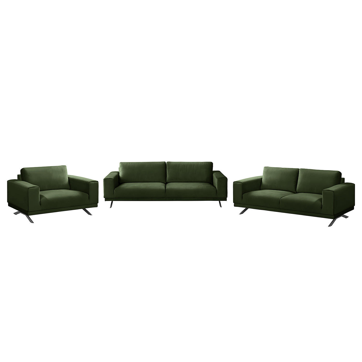 POLSTERGARNITUR (3-2-1) - Samt - Dunkelgrün, Textil (1/1/1cm) - home24