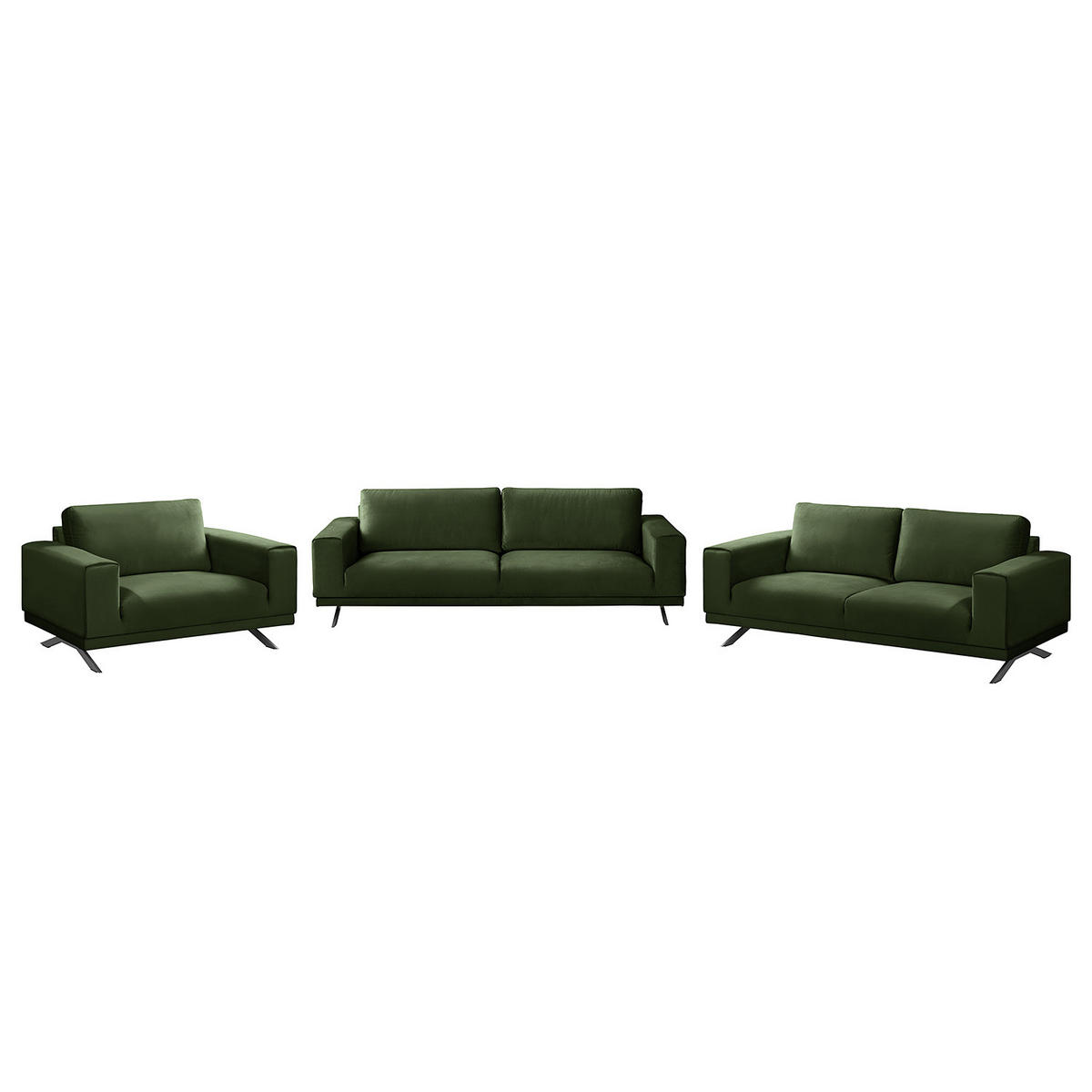 POLSTERGARNITUR (3-2-1) - Samt - Dunkelgrün, Textil (1/1/1cm) - home24