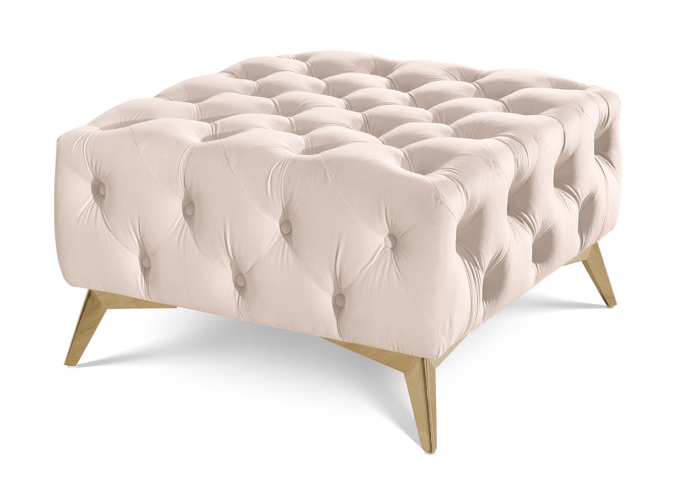 HOCKER Chesterfield Whitby Beige Samt mit goldenen Füßen - Beige/Goldfarben, Holz/Textil (80/45/80cm) - S-Style Möbel