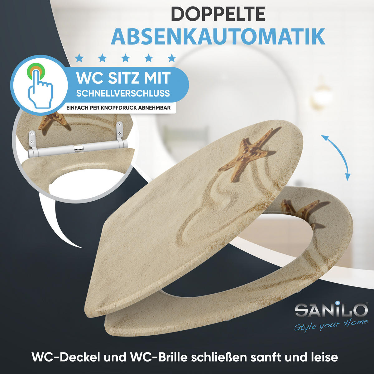 WC-SITZ mit Absenkautomatik & Top Fix Sandy - Braun, Holzwerkstoff (37.7/5.5/48cm) - Sanilo