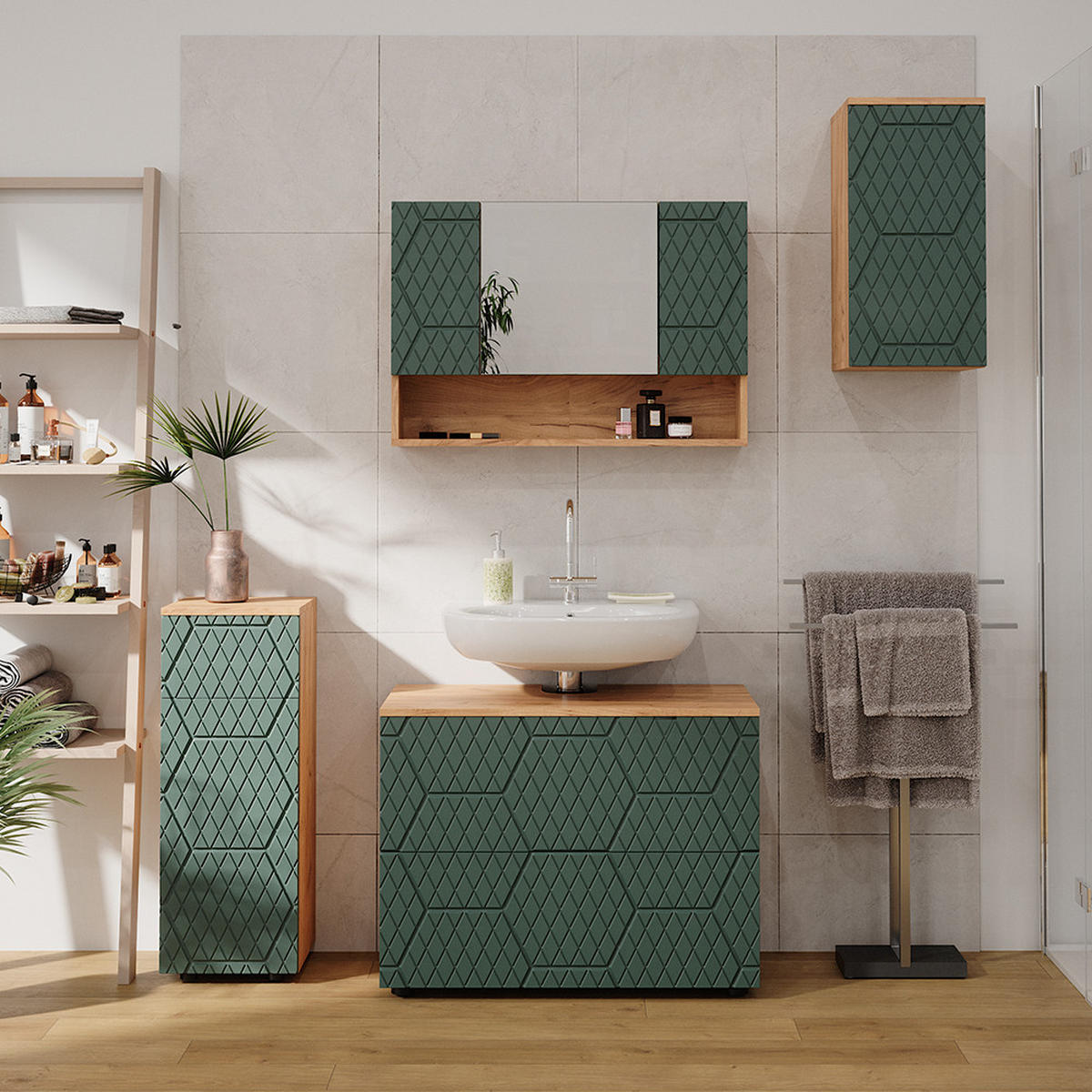 BADSCHRANK Irma Grün 30 x 59 cm 2 Fächer, Badezimmer - Grün, Holzwerkstoff (30/59/24cm) - Vicco