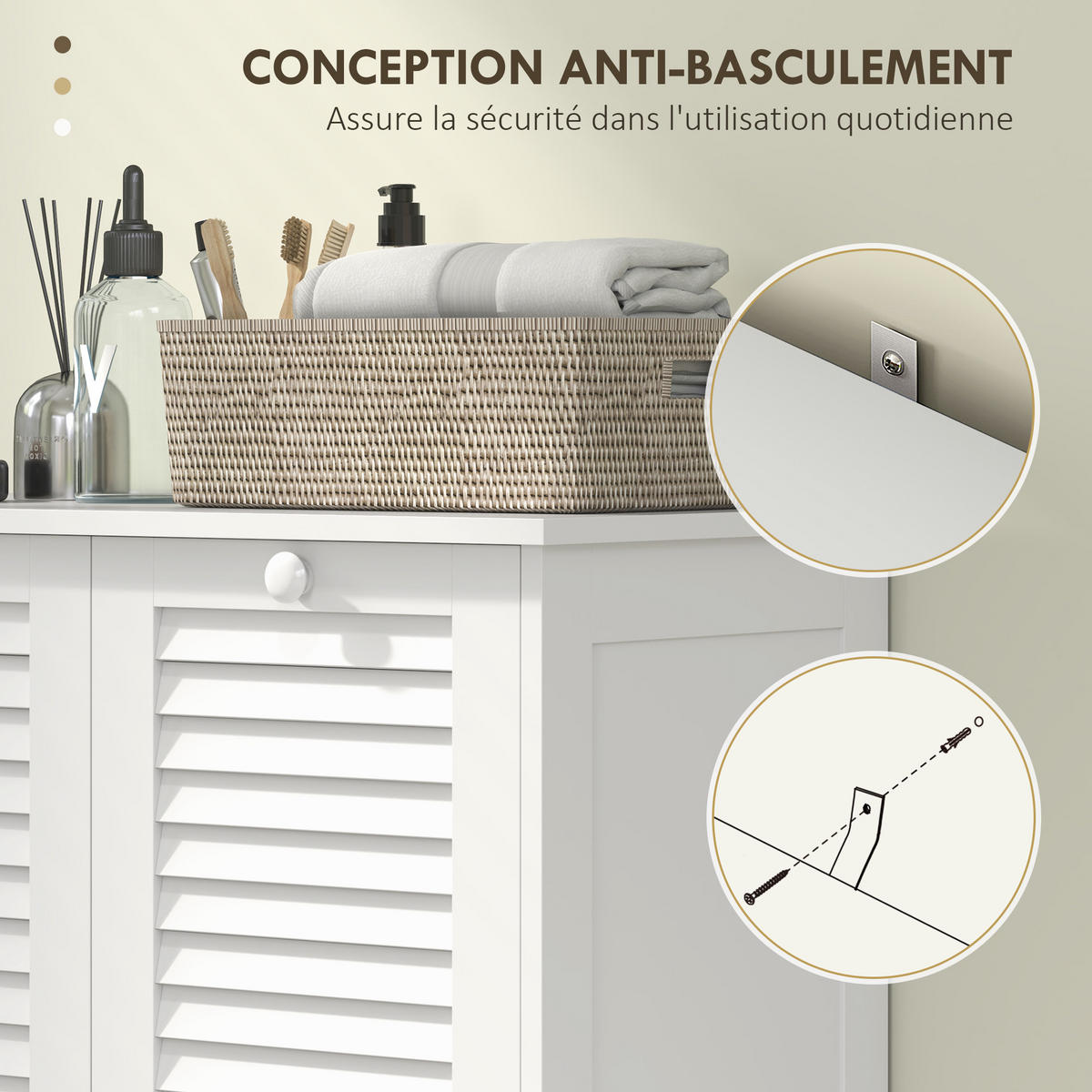 MIDISCHRANK DE-17347 2 Wäschekörbe mit Lamellentüren Weiß - Weiß, Holzwerkstoff (70/73/38cm) - ComfortXL
