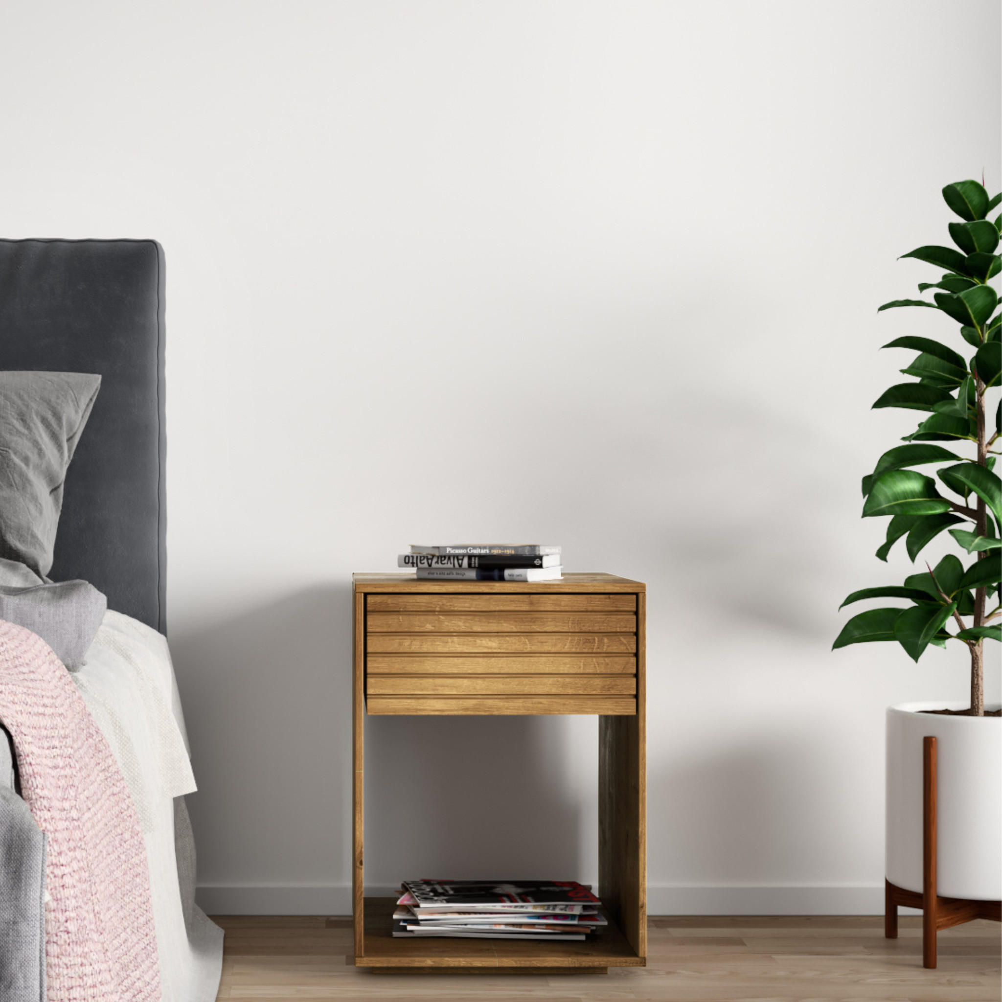 NACHTTISCH Emma, 2er Set Eiche, 38/40/50 cm - Beige, Holz (40/50/38cm) - WOODEK