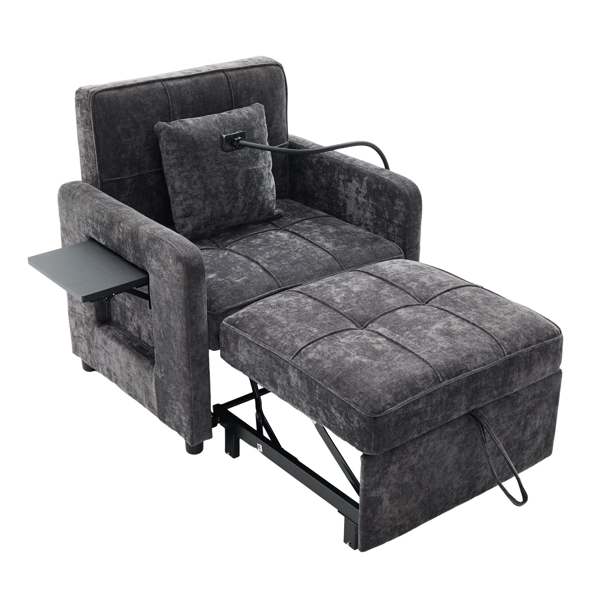 FERNSEHSESSEL Relaxsessel,Polsterliege mit Stauraum,Chenille,Grau - Grau, Textil (79/83/167cm) - LVHOM