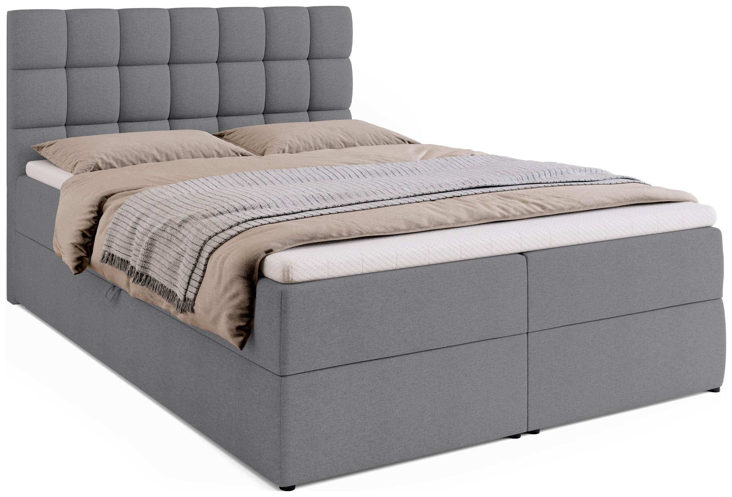 BOXBETT Dakota mit Topper 140/200 Hellgrau - Hellgrau, Textil (140/200cm) - Bromarkt
