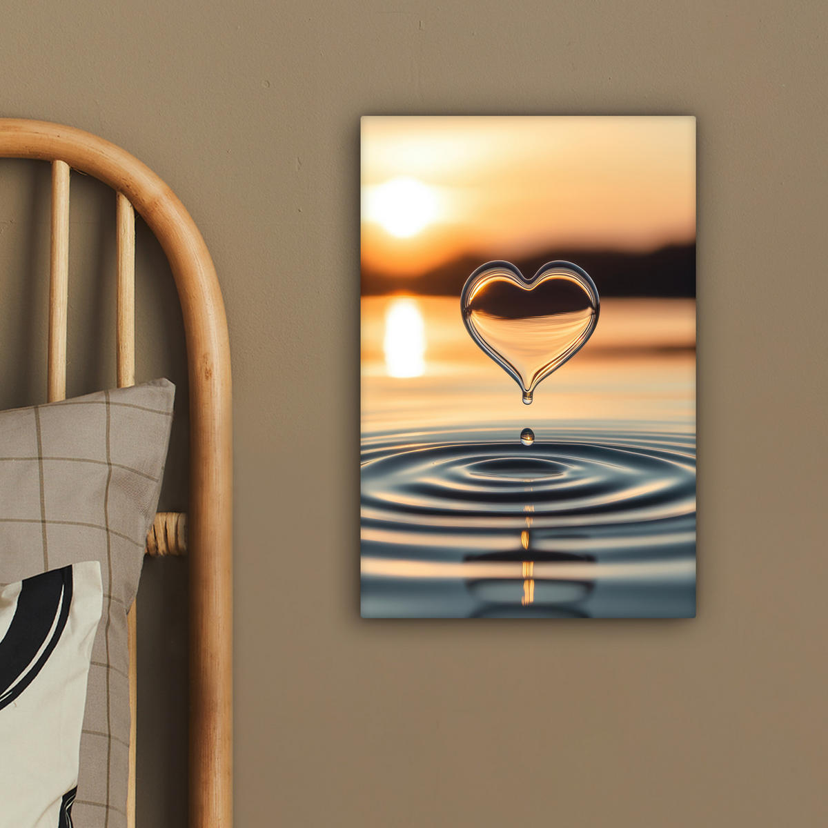 LEINWANDBILD - Herz - Wasser - Sonnenuntergang - Natur - Zen - 20x30 - Bilder - Bernsteinfarben, Textil (20/30cm) - MuchoWow