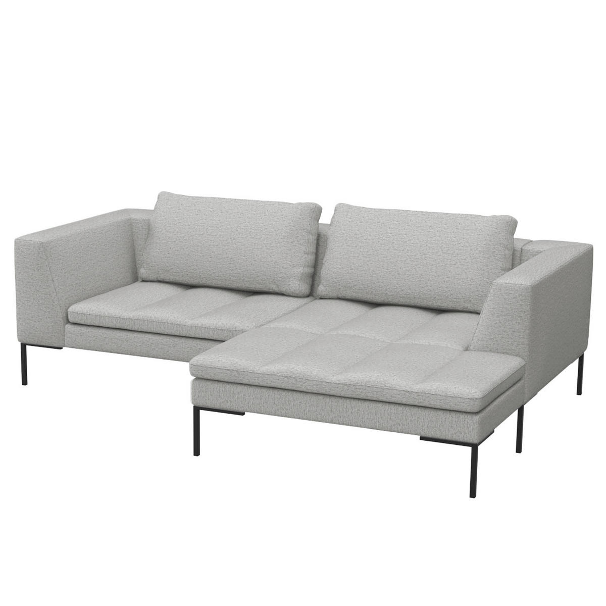 ECKSOFA mit breitem Ottomane - Webstoff - Hellgrau/Schwarz, Textil/Metall (244/170cm) - home24