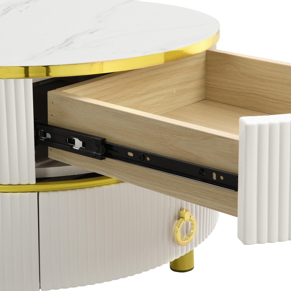 COUCHTISCH-SET 2-teilig, rund, MDF & Hartglas, 2 Schubladen, 70/70/45 + 50/50/40 cm，Weiß - Weiß, Holzwerkstoff (70/70/45cm) - Redom