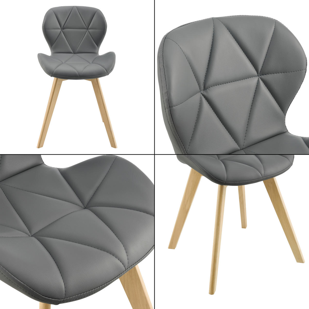 ESSZIMMERSTUHL-SET 2 TLG. Älmhult - Grau, Leder (47/78/52cm) - [en.casa]