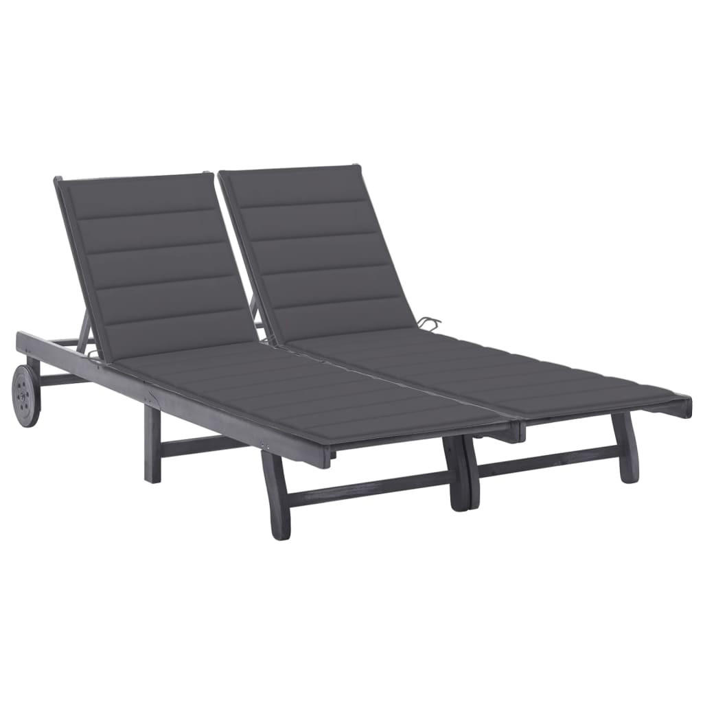 2-PERSONEN-SONNENLIEGE mit Auflage Grau Akazie Massivholz - Grau, Holz (200/76/200cm) - furnicato