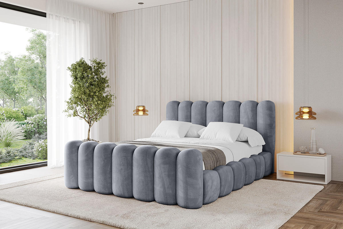 POLSTERBETT mit Bettkasten, Fußteil und Lattenrost, Boxbett ohne Matratze - SENA-Z 180x200 Grau - Grau, Holzwerkstoff/Textil (180/200cm) - ALTDECOR