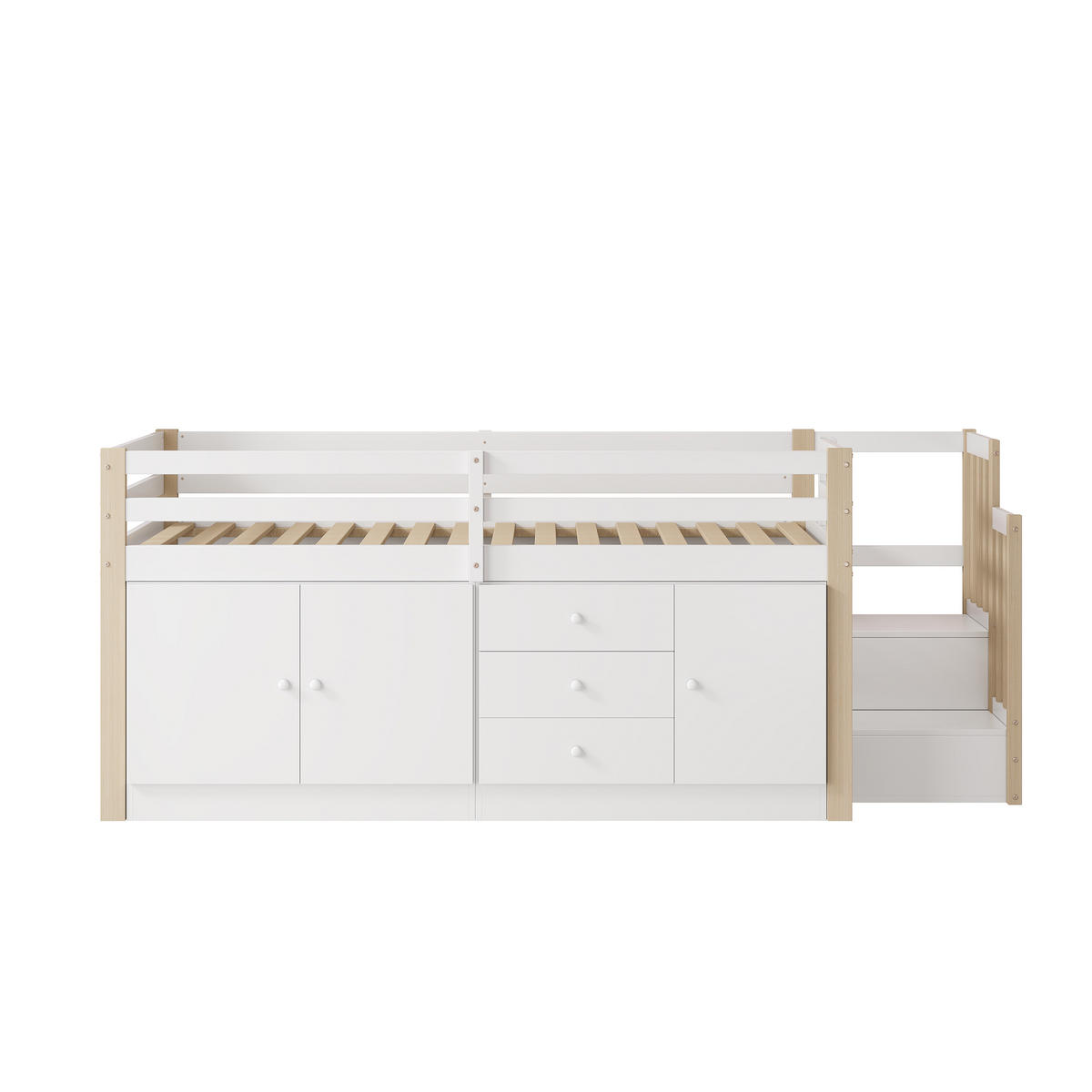 HOCHBETT 90/200 cm Weiß mit Treppe und Stauraum aus MDF - Weiß, Holzwerkstoff (90/200cm) - OKWISH