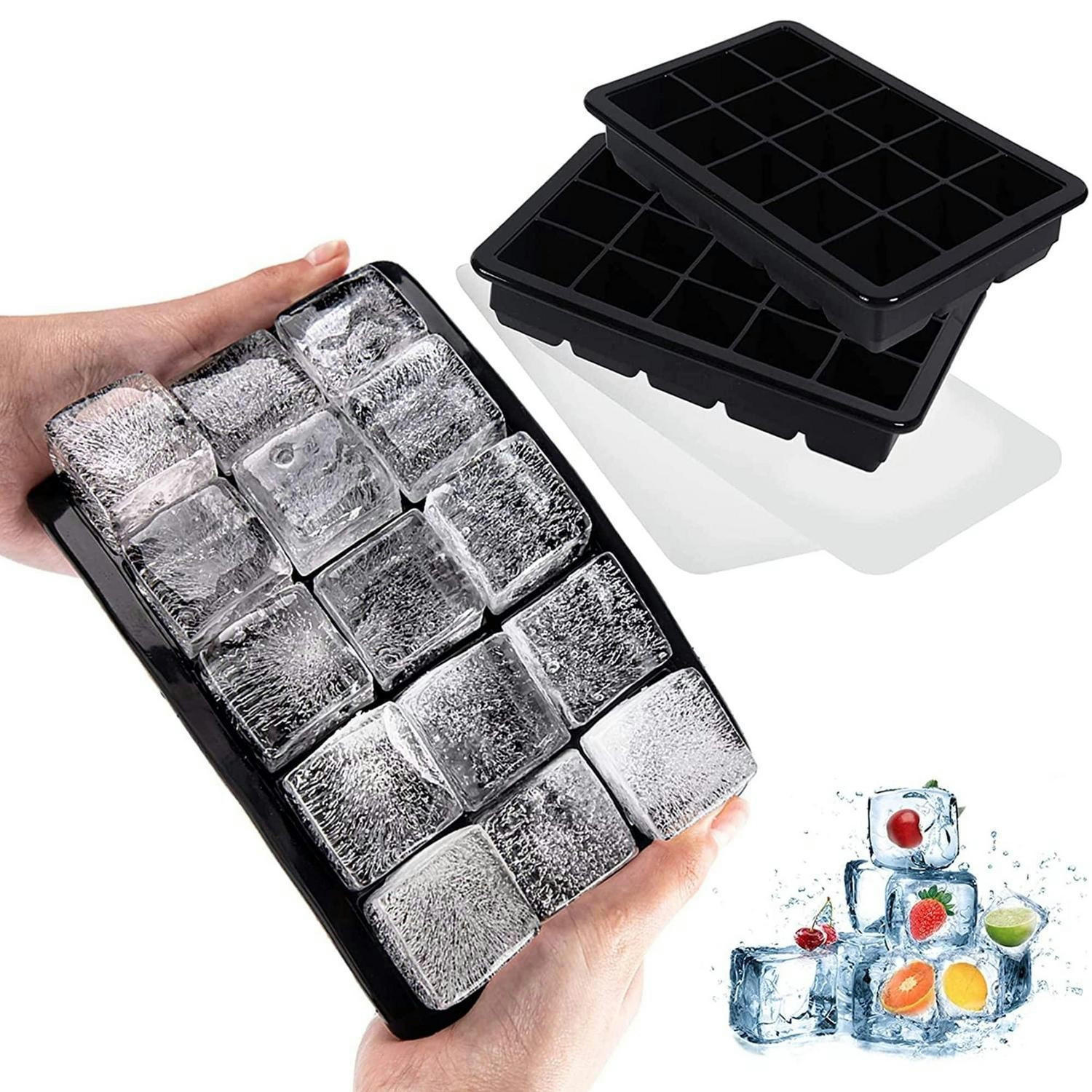 EISWÜRFELFORM 2er Set Silikon mit Deckel 15 Fächer schwarz - Schwarz, Kunststoff (4/2/19cm)