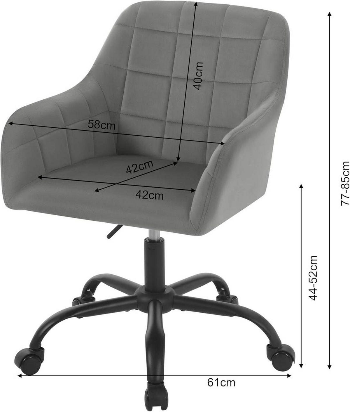 DREHSTUHL drehbar, Bürostuhl ergonomisch, Samt, Dunkelgrau - Dunkelgrau/Schwarz, Kunststoff/Textil (58/77/61cm) - Woltu