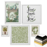 WANDBILDER 5er-Set - 50x50 cm & 20x30 cm & 40x60 cm Weißer Rahmen - Grüne Blätter exotischer Pflanzen - Weiß, Kunststoff (40/60cm) - ArtPrintCave