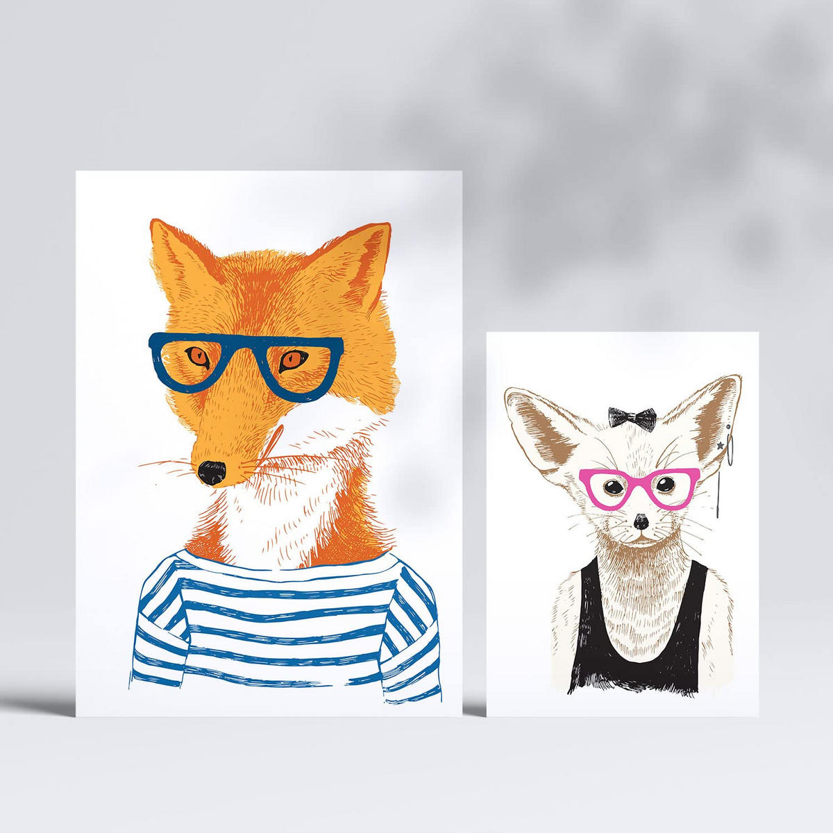 POSTER Set Mit 6 Hipster Tiere Im Farbenfrohen Handgezeichneten Stil Weißer A3 & A4 Rahmenlos - Klar, Papier (29/3cm) - Nacnic