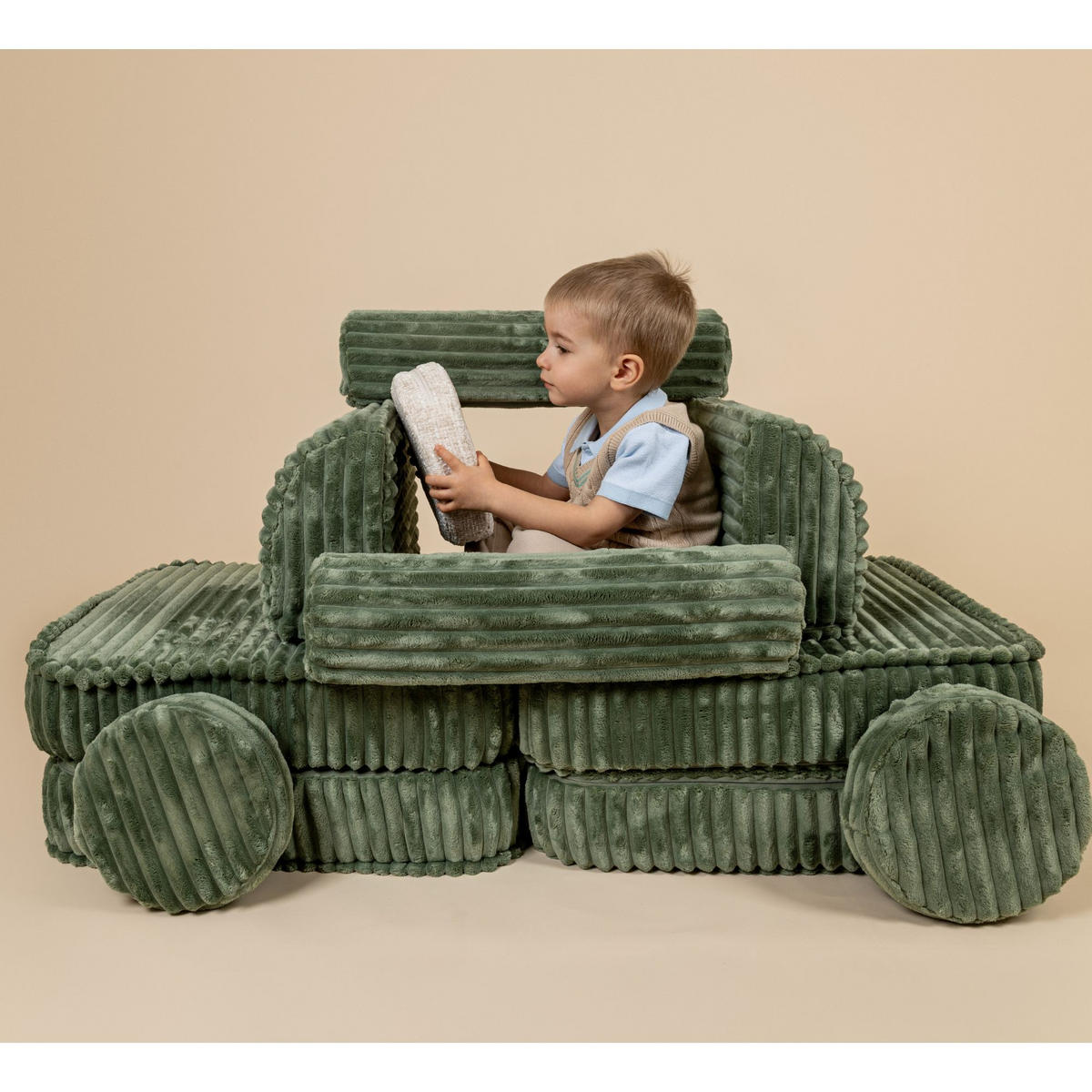 KINDERSOFA, Pocket Basic, Churros, Salboliv - Olivgrün, Textil (120/25/60cm) - MeowBaby