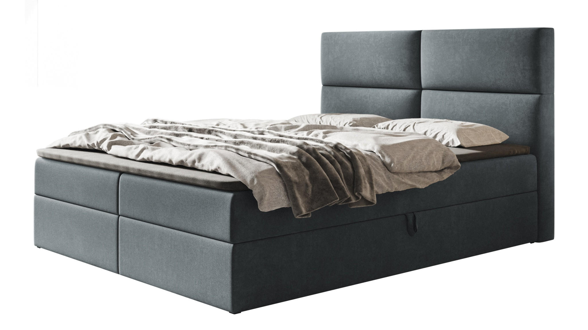 BOXBETT LIZBONA mit 2 Bettkästen, 160x200, Farbe: Dunkelgrau, Velourstoff, Doppelbett mit Bonell-Matratze - Dunkelgrau, Holz/Kunststoff (160/200cm) - Alpi-Möbel