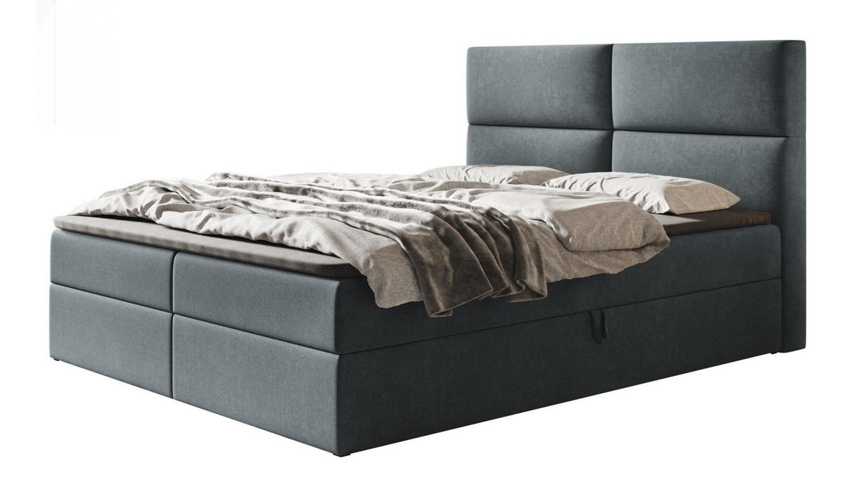 BOXBETT LIZBONA mit 2 Bettkästen, 160x200, Farbe: Dunkelgrau, Velourstoff, Doppelbett mit Bonell-Matratze - Dunkelgrau, Holz/Kunststoff (160/200cm) - Alpi-Möbel