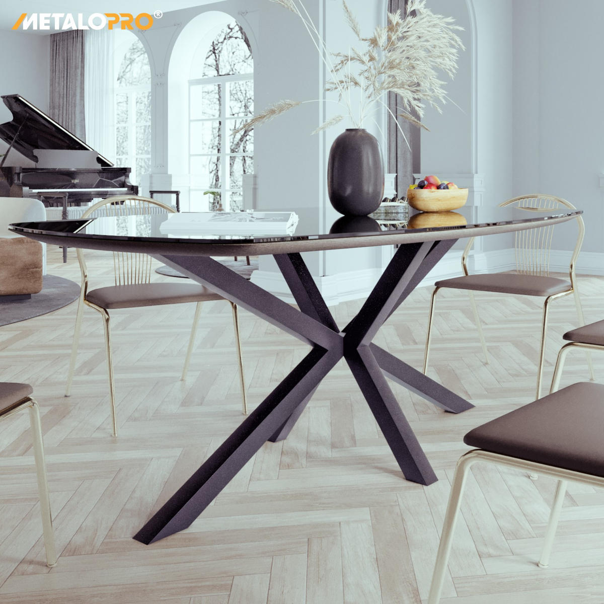 TISCHBEINE Acamar Metall Schwarz 160/70/72 cm - Schwarz, Metall (70/72/160cm) - Metalo Pro