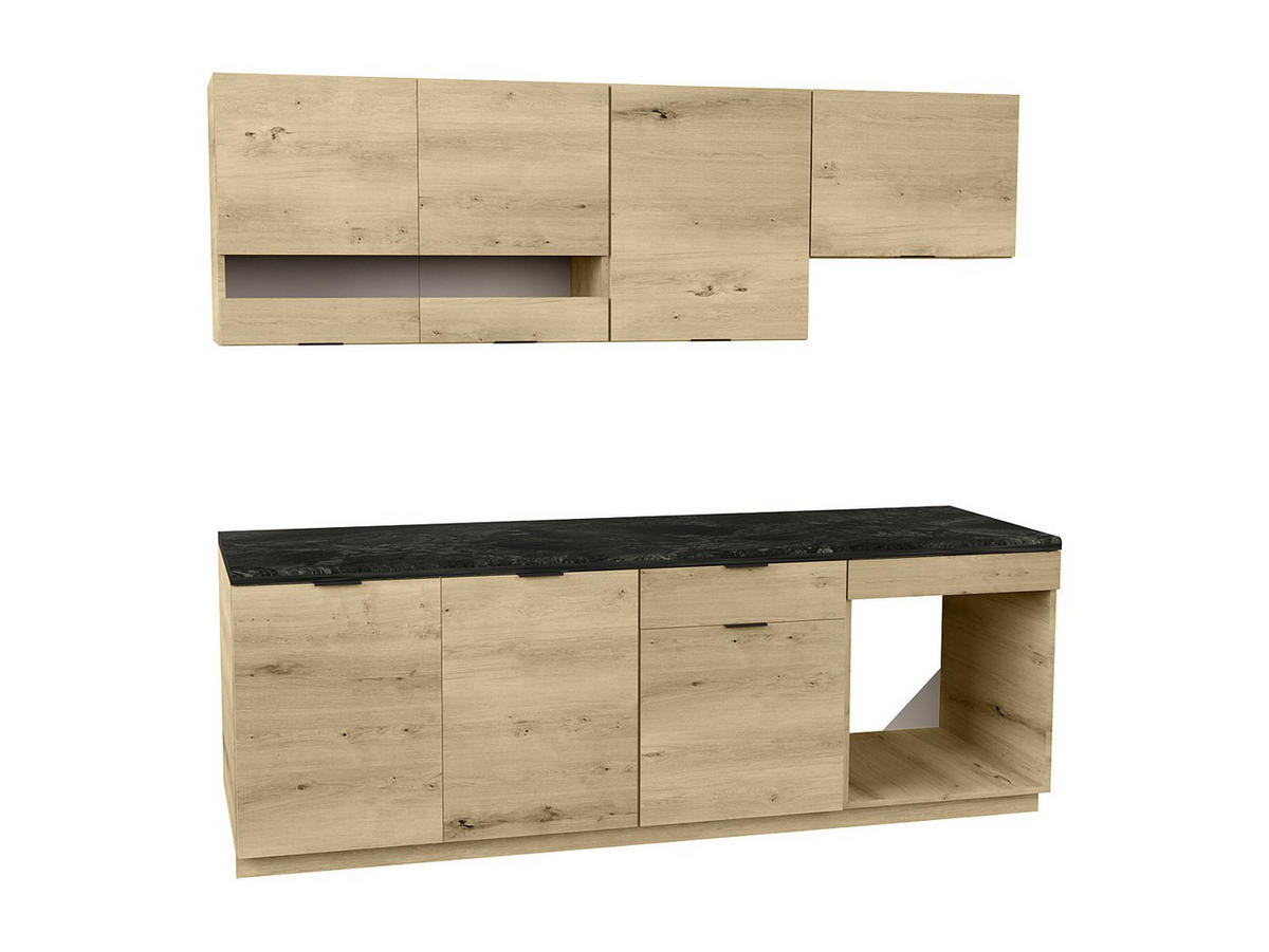 KÜCHENZEILE - 200 cm x 60 cm - holz - anthrazitgrau, naturfarben hell Carmeo - Anthrazit/Naturfarben, Holz (200/82/60cm) - Vente-Unique