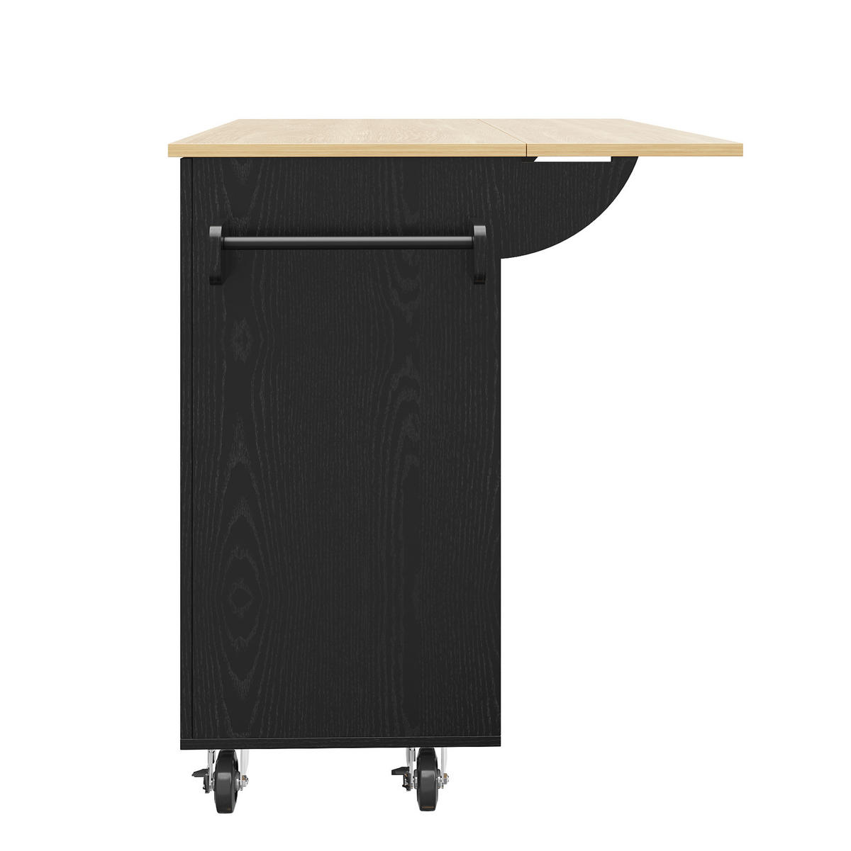 KÜCHENWAGEN 110x74x90.5cm Schwarz mit Schränken & fixierbaren Rollen - Schwarz, Holzwerkstoff (110/90.5/74cm) - Modfu