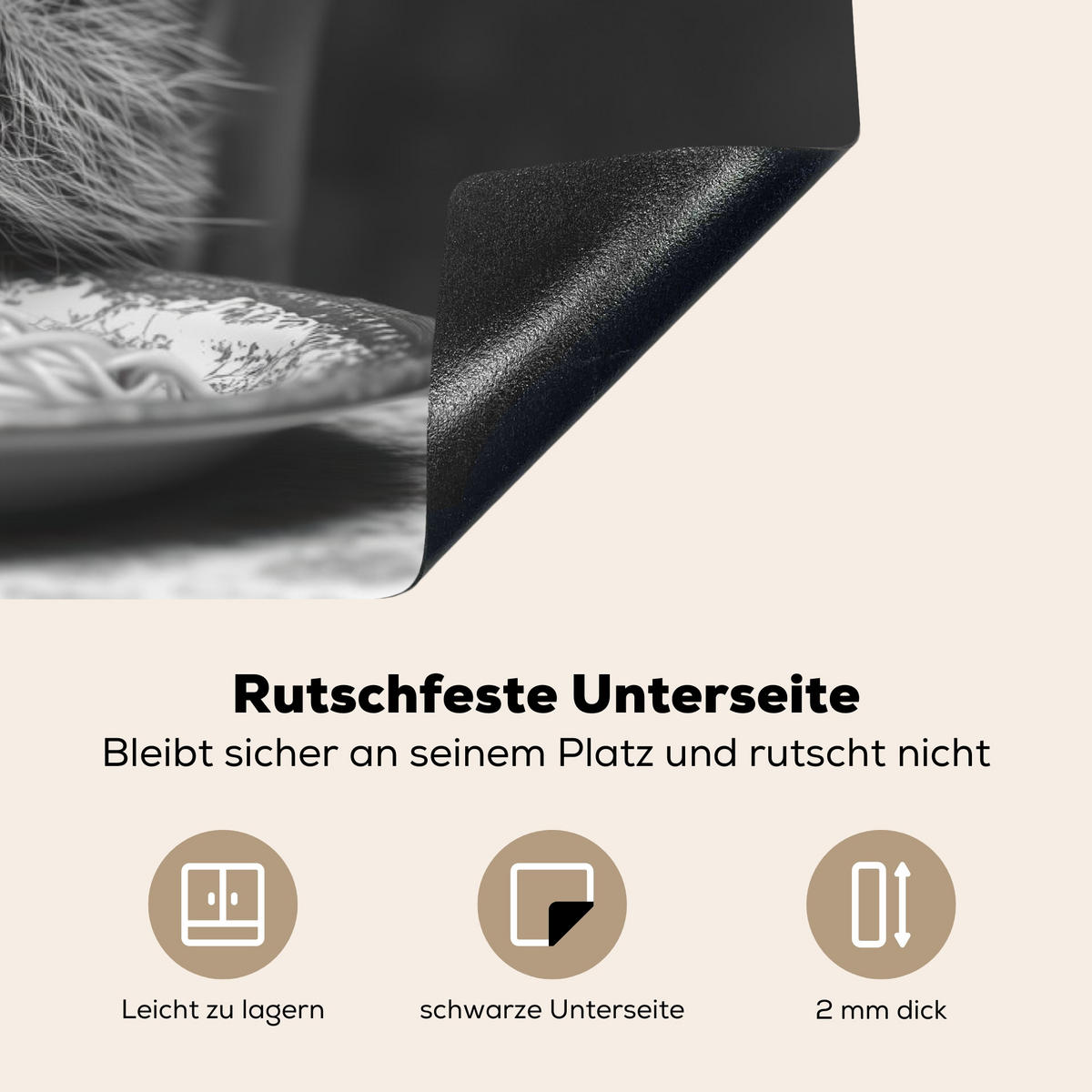 HERDABDECKPLATTE Waschbär - Niedlich - Pasta - Tischtuch - Schwarz - Weiß Induktionsmatte 83x51 cm - Grau, Kunststoff (83/51.5/0.2cm) - MuchoWow