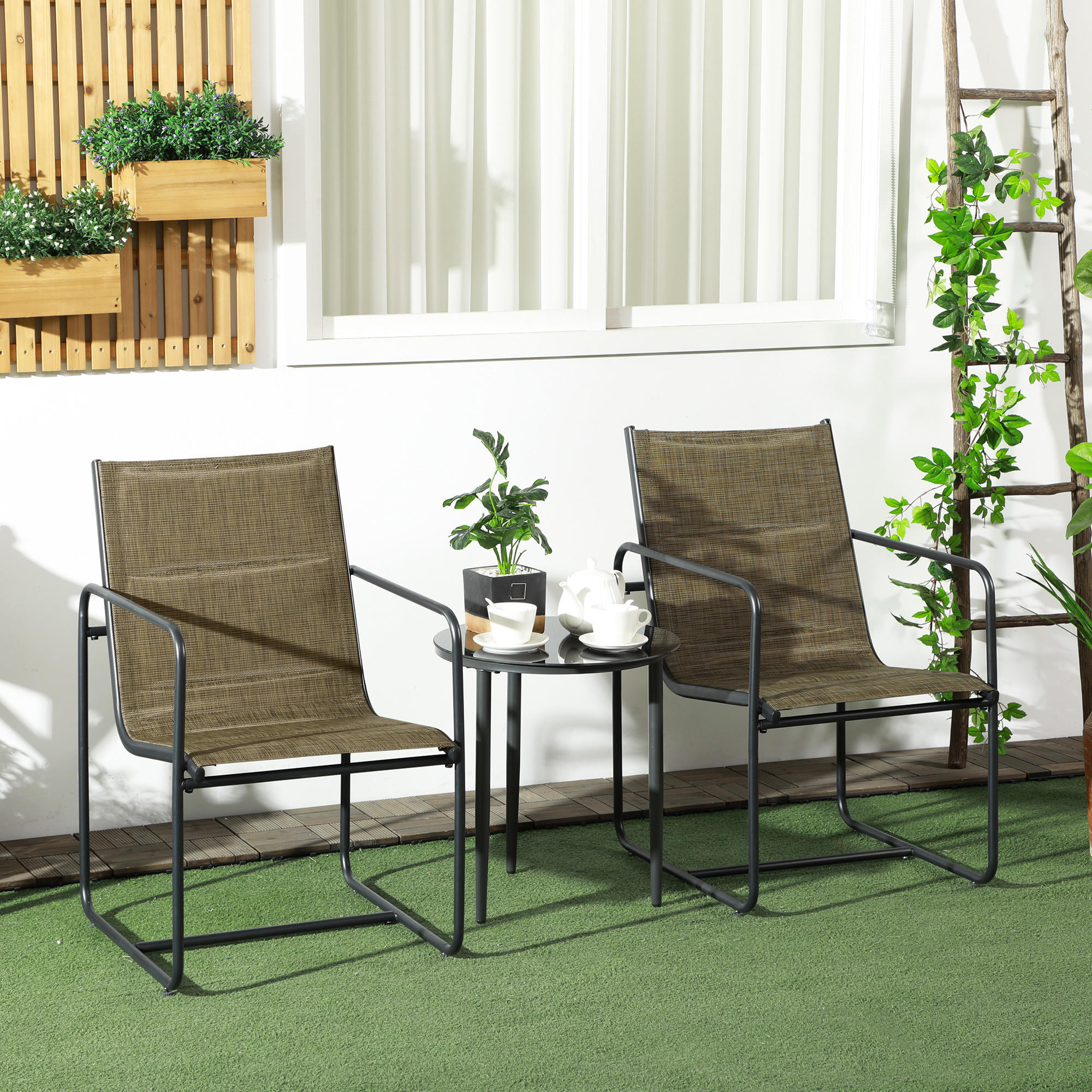 GARTENSTÜHLE 2er-Set, Stahl, Mesh, Braun - Braun, Metall (66.5/88/54cm) - Outsunny