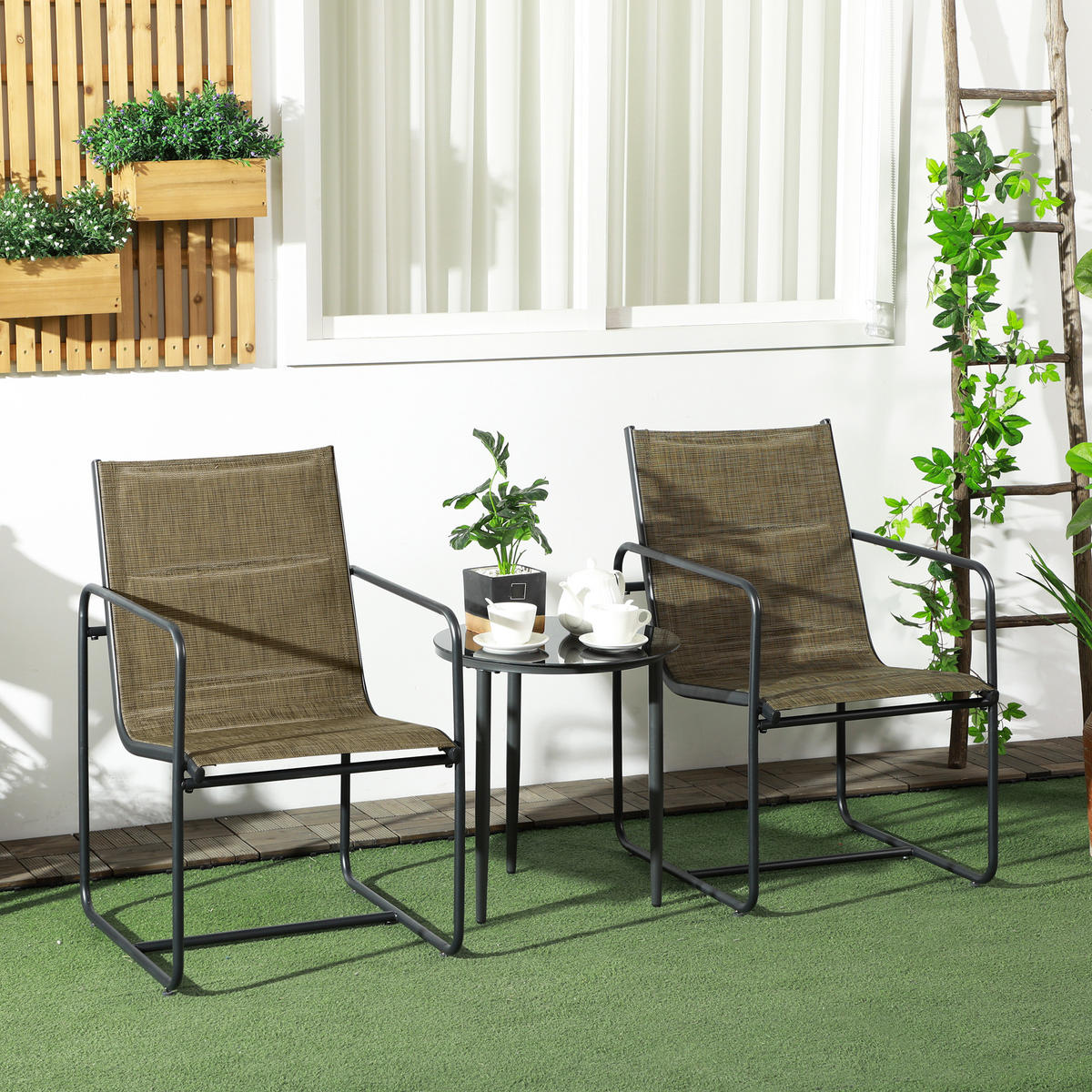 GARTENSTÜHLE 2er-Set, Stahl, Mesh, Braun - Braun, Metall (66.5/88/54cm) - Outsunny