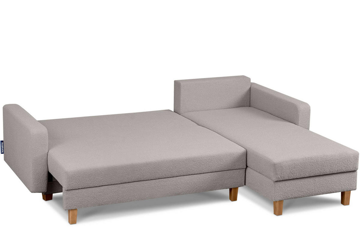 ECKSCHLAFSOFA ERISO 3/4 Sitzer und Universalecke mit Ottoman, Bouclé-Stoff, aschfahl - Hellgrau/Braun, Textil (240/183cm) - KONSIMO®