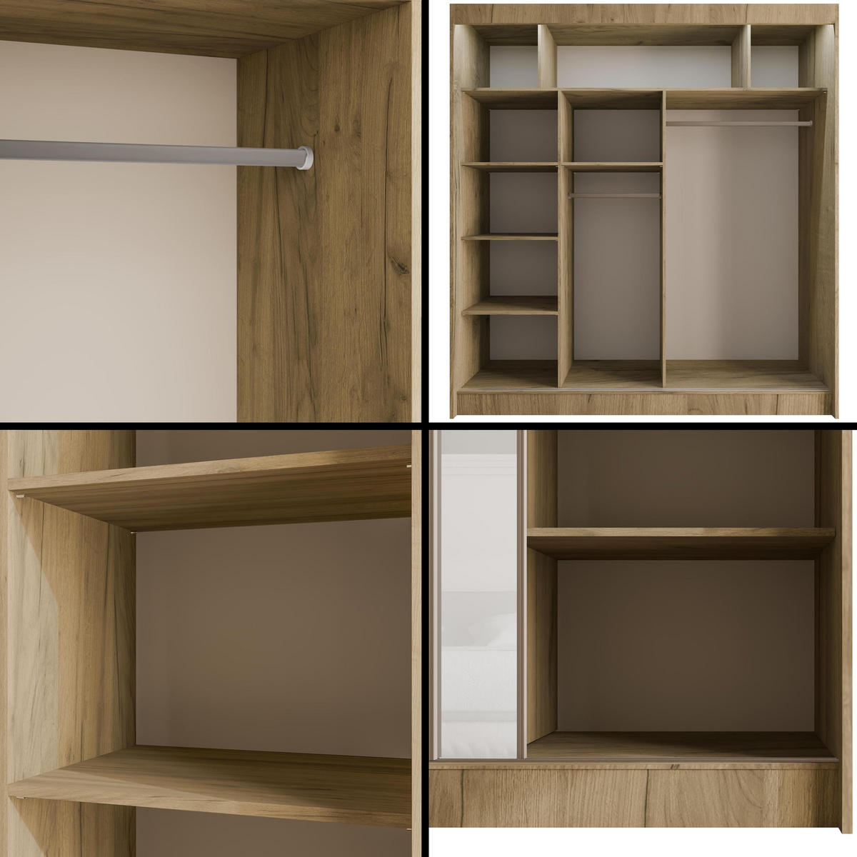 KLEIDERSCHRANK VESLI mit LED - 200 cm - Braun|Weiß - Braun/Weiß, Holzwerkstoff (200/215/61cm) - ALTDECOR