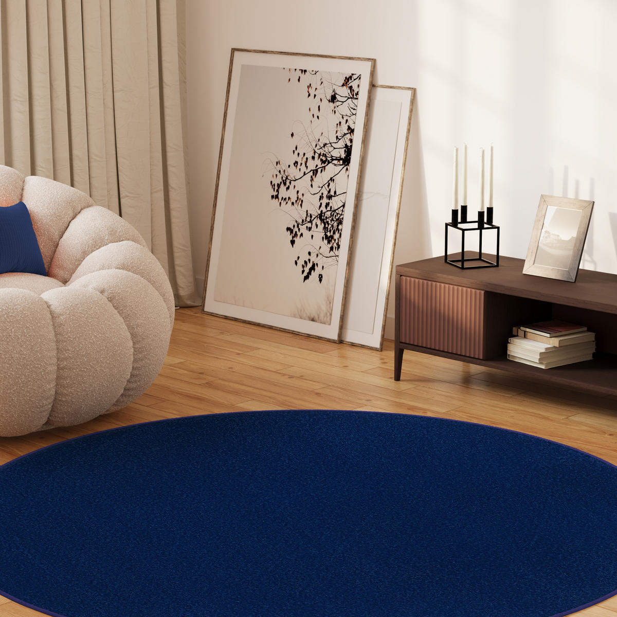 TEPPICH MONO Rund Outdoor Dunkelblau 100/100 cm - Dunkelblau, Textil (100/100cm) - Tapiso