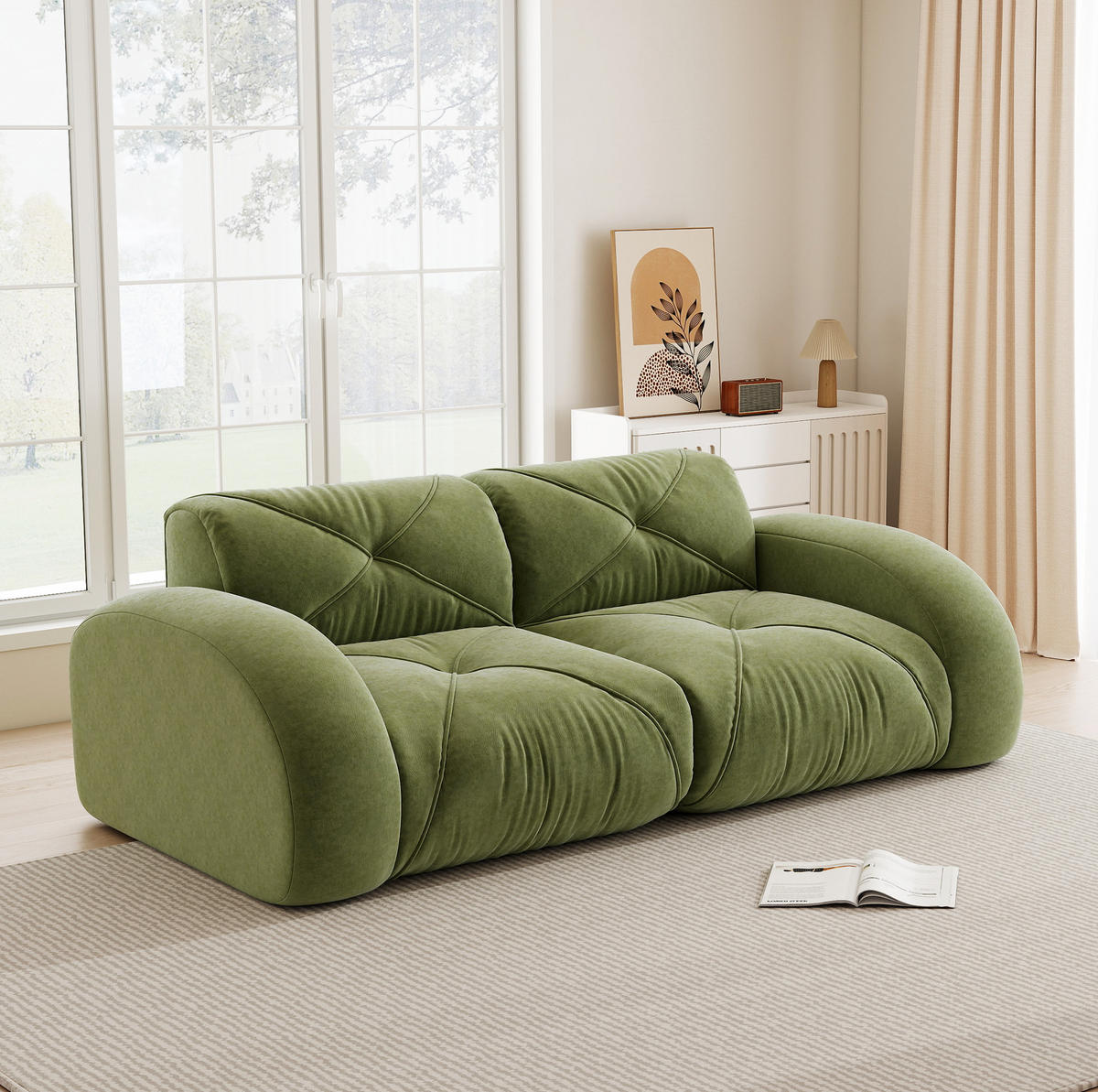 2-SITZER-MODULSOFA rahmenlos mit 32D-Schaumstoff, petfreundlichem Chenille-Bezug und rutschfestem Design, Grün - Grün, Textil (204/76/95cm) - Redom