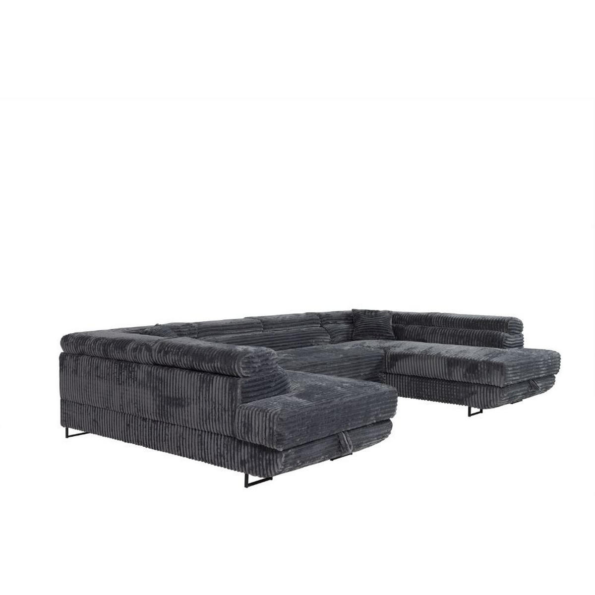 WOHNLANDSCHAFT Luis U mit Schlaffunktion und Bettkasten, 340 cm, Dunkelgrau - Dunkelgrau/Grau, Textil/Metall (340/88/205cm) - AN-Moebel 4u