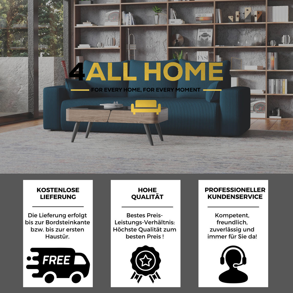 SOFA Bubi mit Bettkasten und Schlaffunktion, Cordstoff - Blau, Holzwerkstoff (242/85/95cm)