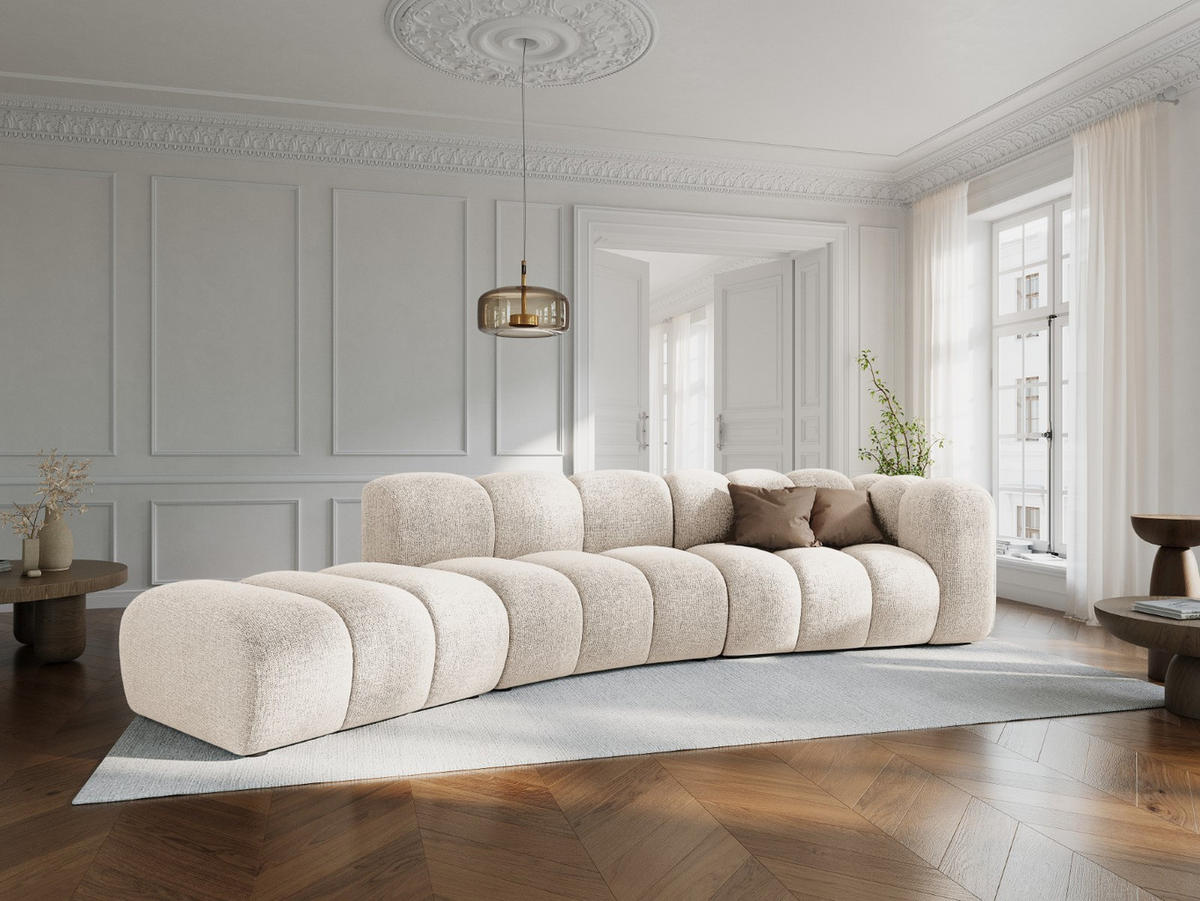SOFA modular links Lupine aus Chenille-Stoff leichtes beige 5 Sitzplätze - Creme, Textil (166/70/335cm) - Micadoni