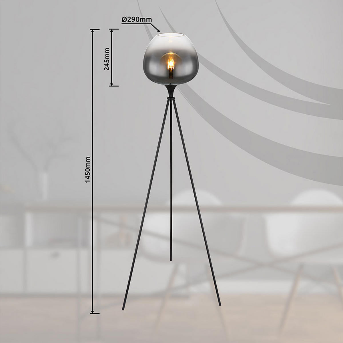 LED STEHLEUCHTE Metall Schwarz - Schwarz, Glas (65/65/145cm) - Globo Lighting