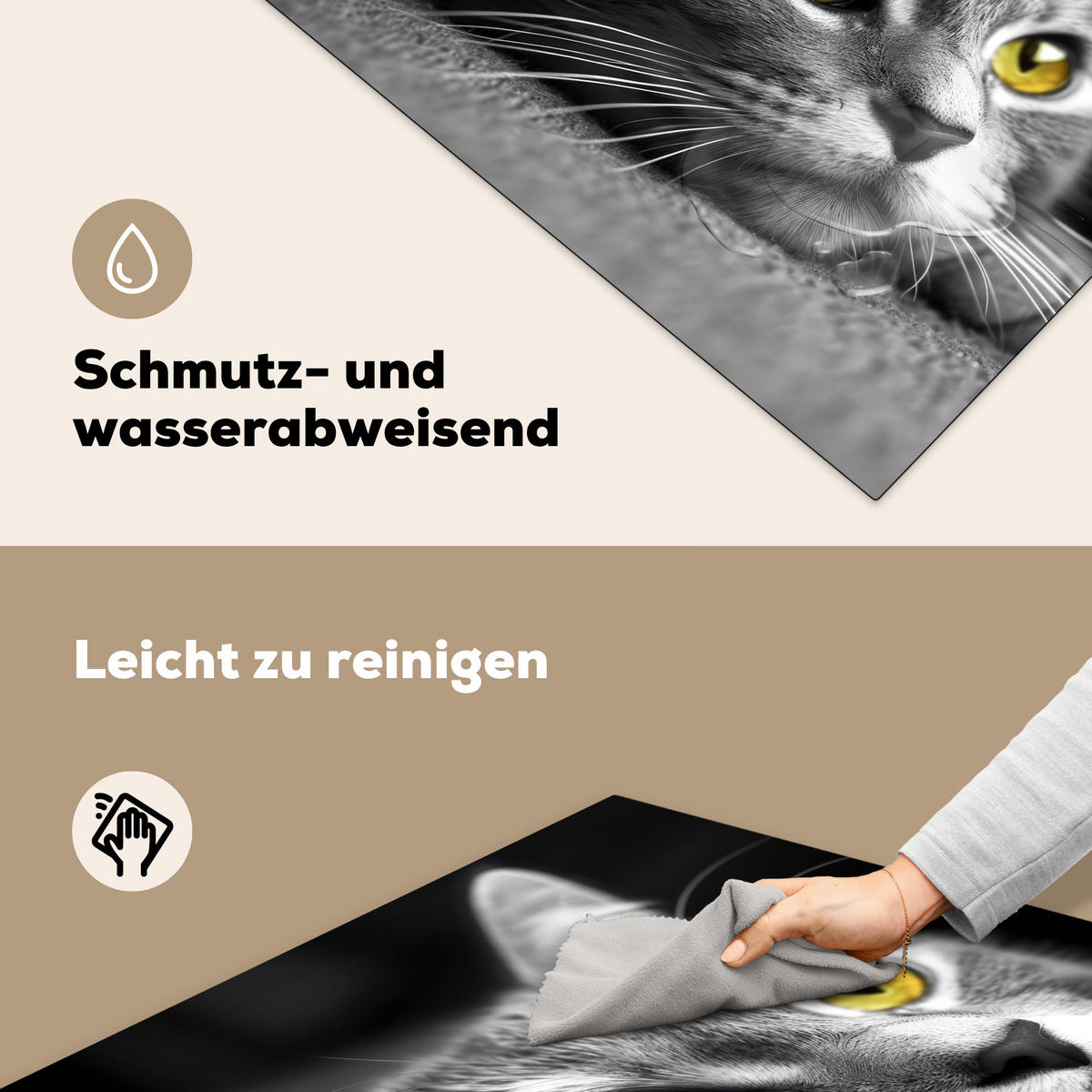 HERDABDECKPLATTE Katze - Grau - Tiere - Katze Induktionsmatte 78x78 cm - Grau, Kunststoff (78/78/0.2cm) - MuchoWow