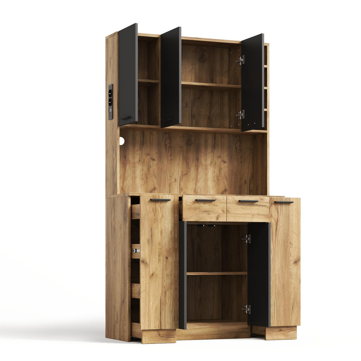 BUFFET DE-38704 100/40/180 cm LED-Beleuchtung und Steckdose Natur - Naturfarben, Holzwerkstoff (100/180/40cm) - ComfortXL