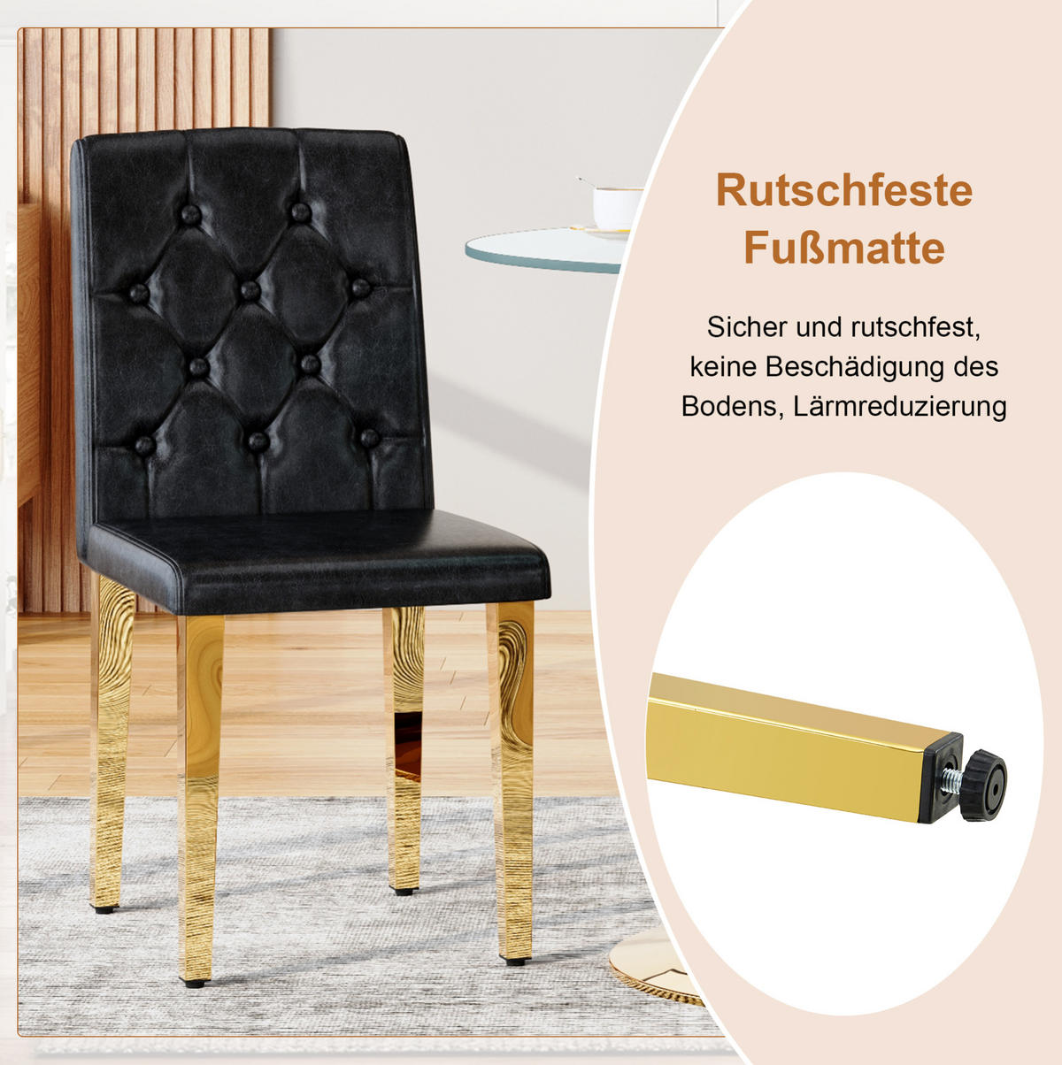 ESSGRUPPE aus Glastisch und 4 Stühlen 85 cm Schwarz/Gold - Multicolor, Metall (85/76/85cm) - Meubliv