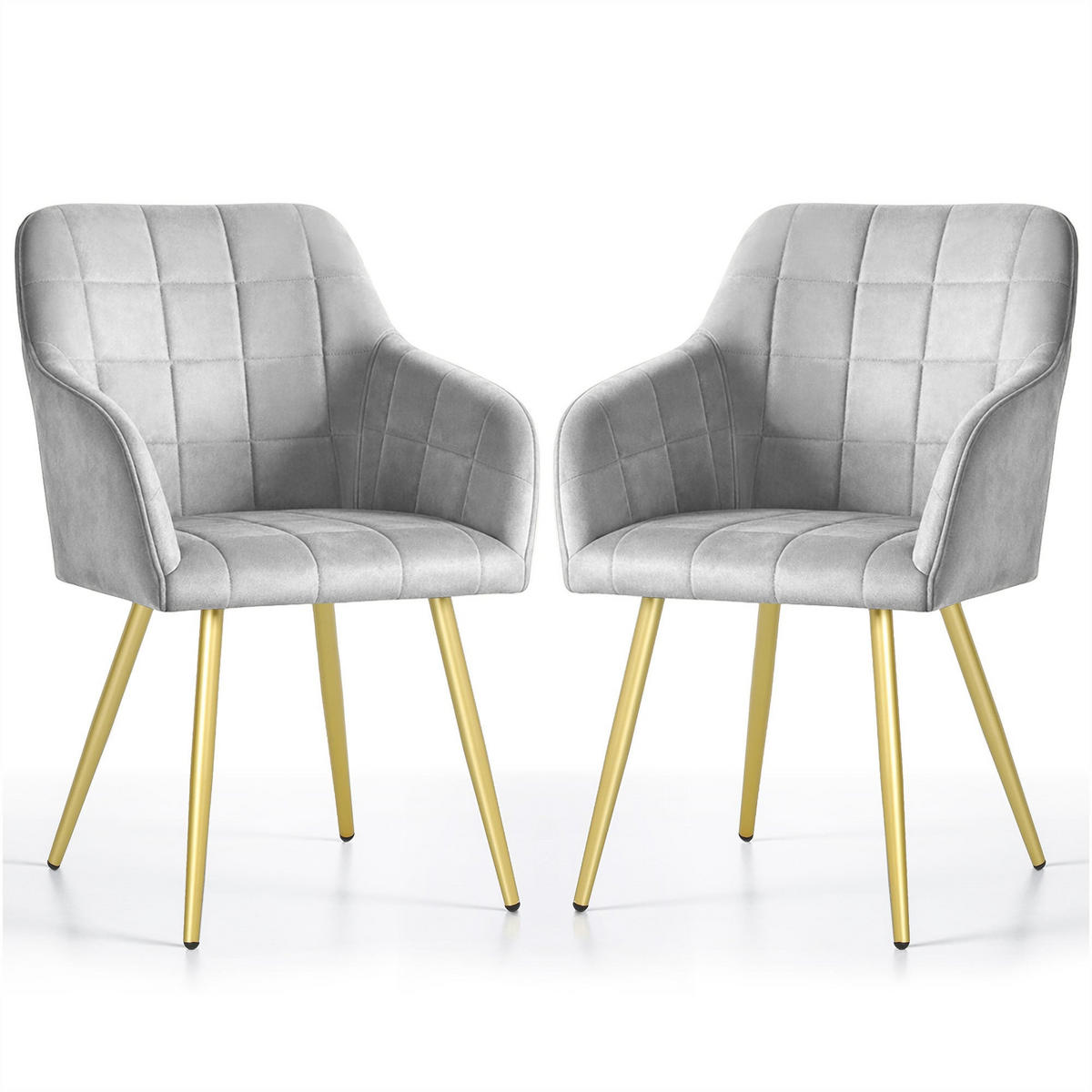 POLSTERSTUHL 2er Set, Metallbeine Hellgrau, Gold 54/82/58 - Hellgrau, Textil (54/82/58cm) - RAUMHIRSCH FURNITURE