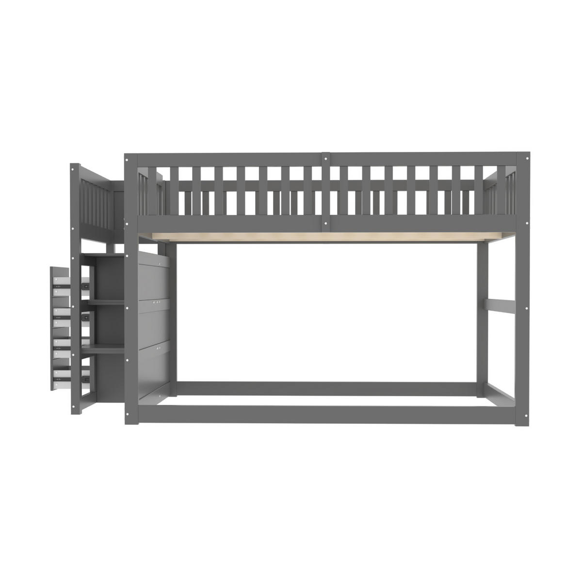 ETAGENBETT 140/200 cm grau mit Sicherheitsgeländer und Stauraum - Grau, Holz (140/200cm) - OKWISH