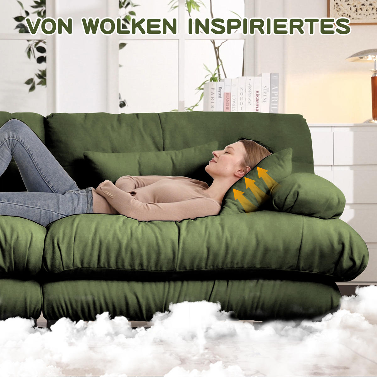 ECKSOFA Chenille Grün mit Kissen und Ottomane - Grün, Textil (220/145cm) - WISHDOR