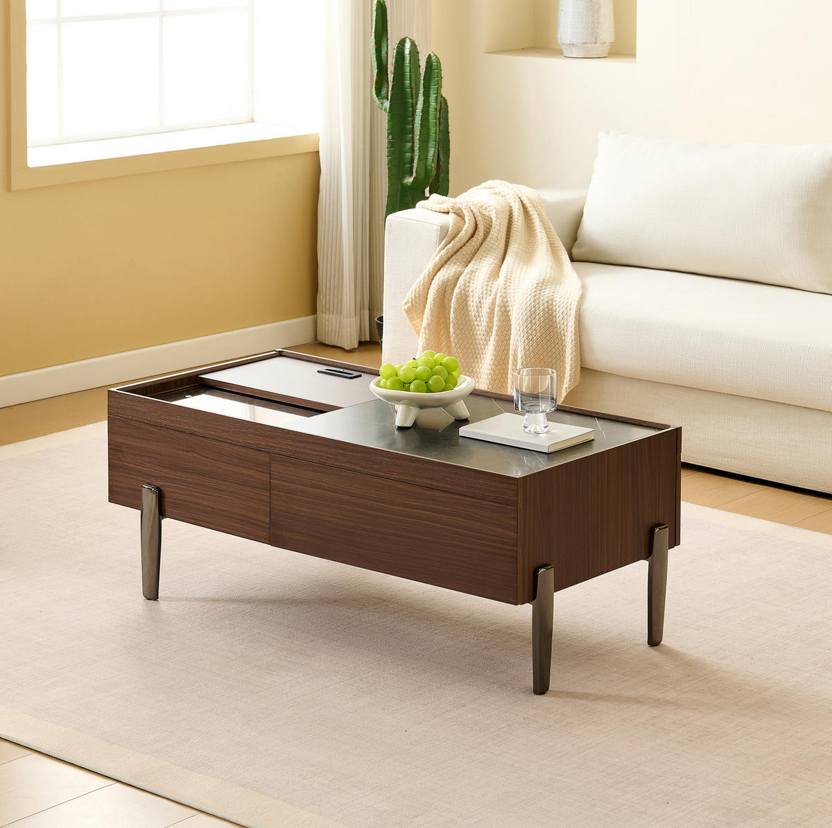 KLUBSKA miza, 105/50/41,5 cm MDF/steklo rjava s predali in prostorom za shranjevanje - rjava, leseni material (105/50/41.5cm) - BEAOK